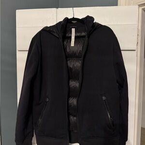 Lululemon Black Hooded Jacket with Puffer back, thick neoprene-like arms & front